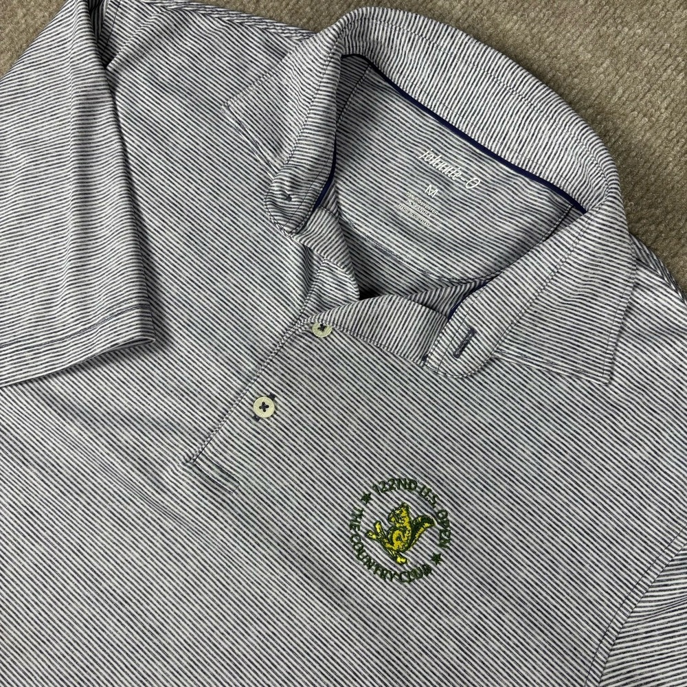 Johnnie-O Lyndon Polo Shirt Mens Medium Blue White Stripe Pebble Beach Golf